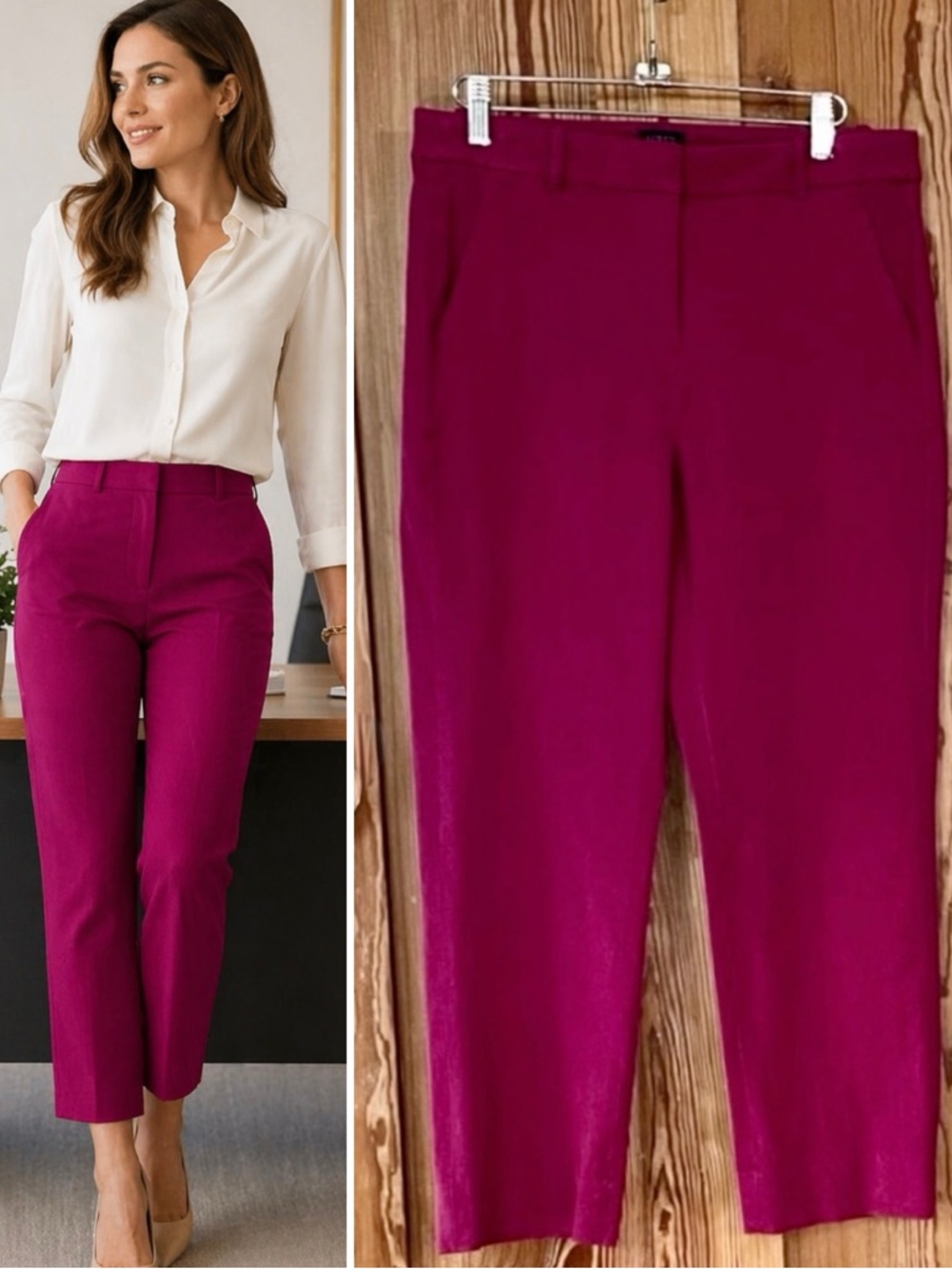J.Crew Kallie Cropped Straight Leg Pants Magenta Purple Trouser Size 8🍄💛